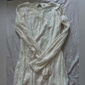 sparkly white long sleeve formal dress